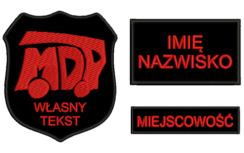 Komplet naszywek MDP z rzepem , tekst w kolorze czerwonym