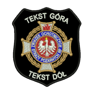 Naszywka OSP, ZOSP z rzepem NAZWA WŁASNEJ JEDNOSTKI , tekst w kolorze białym
