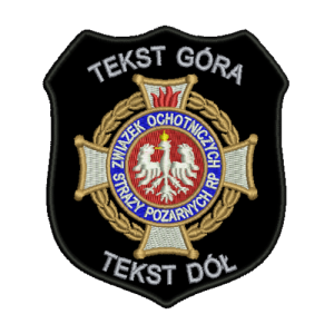 Naszywka OSP, ZOSP z rzepem NAZWA WŁASNEJ JEDNOSTKI , tekst w kolorze srebrnym