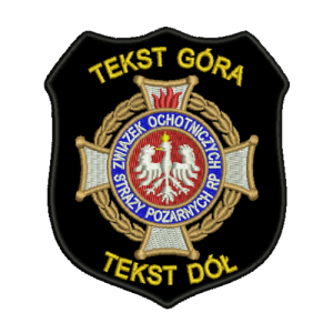 Naszywka OSP, ZOSP z rzepem NAZWA WŁASNEJ JEDNOSTKI , tekst w kolorze złotym