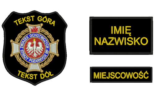 Komplet naszywek ZOSP z rzepem , tekst w kolorze złotym