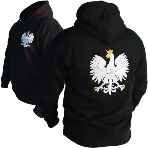 Bluza kangurka z haftowanym Orłem RP, bluza kibica, patriotyczna czarna