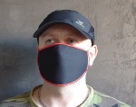 Maska 3 warstwowa z flizeliną, wielorazowa street wear czarno-czerwona