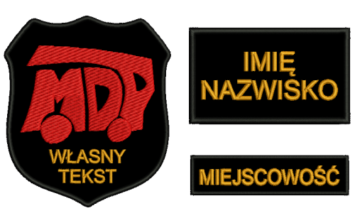 Komplet naszywek MDP z rzepem , tekst w kolorze złotym