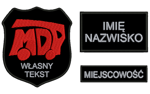 Komplet naszywek MDP z rzepem , tekst w kolorze srebrnym