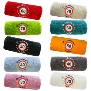 Ręcznik z haftem prezent na okrągłe urodziny 70x140