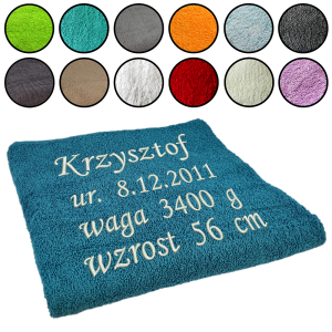 Ręcznik z haftem, prezent dla noworodka, metryczka 70X140