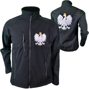 Kurtka Softshell kibica Polska z godłem, patriotyczna haft