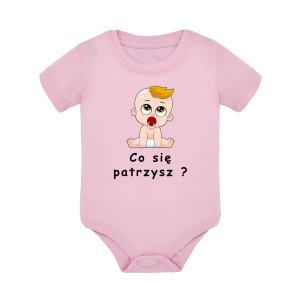 Body dziecięce z krótkim rękawem w kolorze jasny róż nadruk N0004