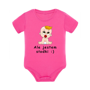 Body dziecięce z krótkim rękawem w kolorze różowym nadruk N0006