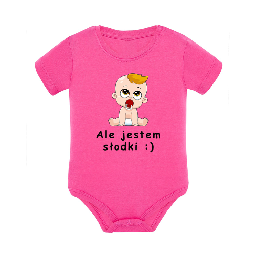 Body dziecięce z krótkim rękawem w kolorze różowym nadruk N0006