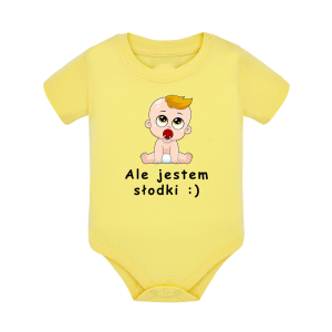 Body dziecięce z krótkim rękawem w kolorze żółtym nadruk N0006