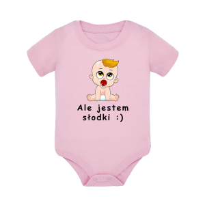 Body dziecięce z krótkim rękawem w kolorze jasny róż nadruk N0006