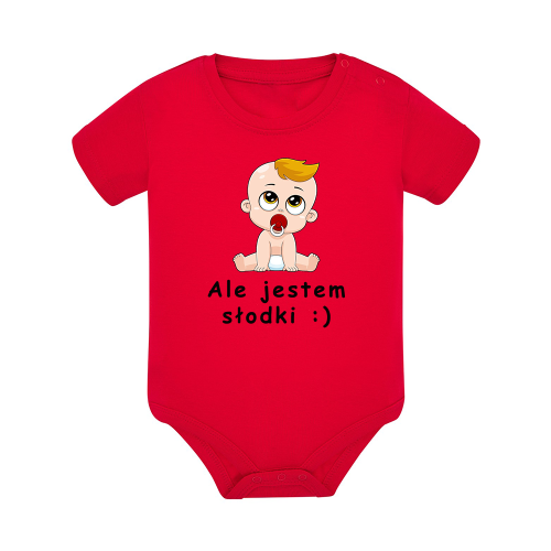 Body dziecięce z krótkim rękawem w kolorze czerwonym nadruk N0006