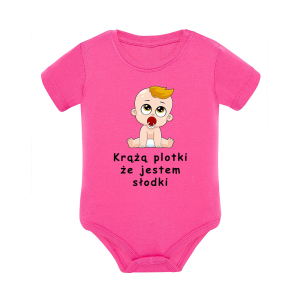 Body dziecięce z krótkim rękawem w kolorze różowym nadruk N0014