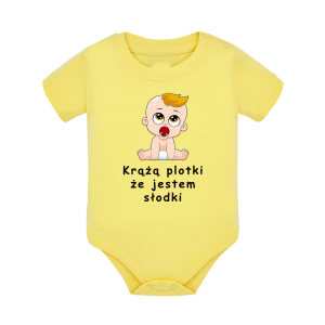 Body dziecięce z krótkim rękawem w kolorze żółtym nadruk N0014