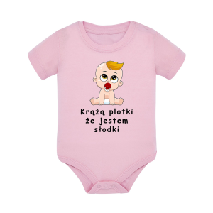 Body dziecięce z krótkim rękawem w kolorze jasny róż nadruk N0014