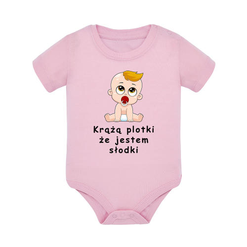 Body dziecięce z krótkim rękawem w kolorze jasny róż nadruk N0014