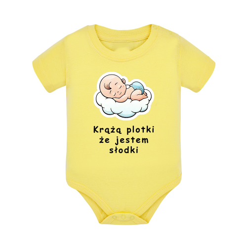 Body dziecięce z krótkim rękawem w kolorze żółtym nadruk N0015
