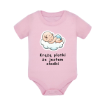 Body dziecięce z krótkim rękawem w kolorze jasny róż nadruk N0015
