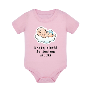 Body dziecięce z krótkim rękawem w kolorze jasny róż nadruk N0015