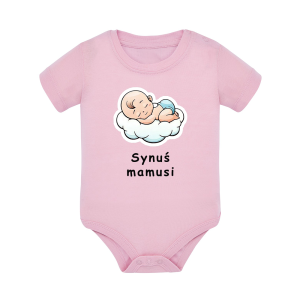 Body dziecięce z krótkim rękawem w kolorze jasny róż nadruk N0021