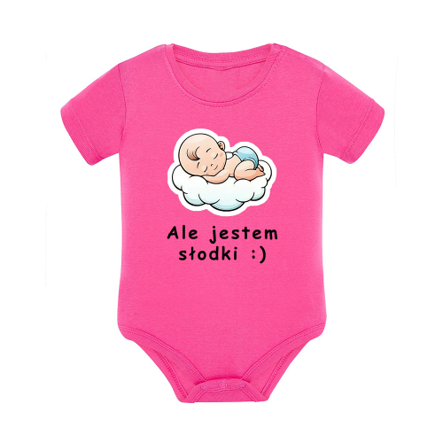 Body dziecięce z krótkim rękawem w kolorze różowym nadruk N0023