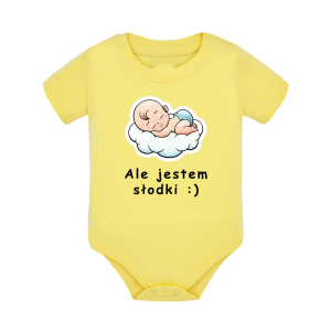 Body dziecięce z krótkim rękawem w kolorze żółtym nadruk N0023