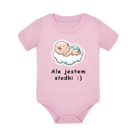 Body dziecięce z krótkim rękawem w kolorze jasny róż nadruk N0023