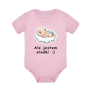Body dziecięce z krótkim rękawem w kolorze jasny róż nadruk N0023