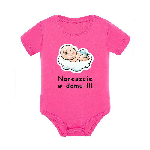 Body dziecięce z krótkim rękawem w kolorze różowym nadruk N0027