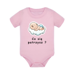 Body dziecięce z krótkim rękawem w kolorze jasny róż nadruk N0025