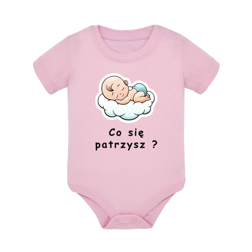 Body dziecięce z krótkim rękawem w kolorze jasny róż nadruk N0025