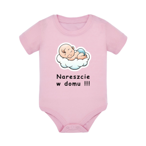 Body dziecięce z krótkim rękawem w kolorze jasny róż nadruk N0027