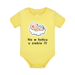 Body dziecięce z krótkim rękawem w kolorze żółtym nadruk N0031