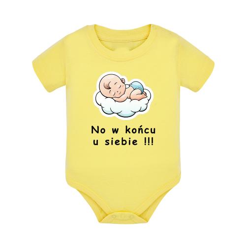 Body dziecięce z krótkim rękawem w kolorze żółtym nadruk N0031