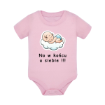 Body dziecięce z krótkim rękawem w kolorze jasny róż nadruk N0031
