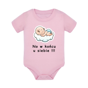 Body dziecięce z krótkim rękawem w kolorze jasny róż nadruk N0031