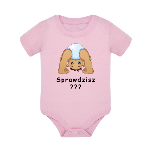 Body dziecięce z krótkim rękawem w kolorze jasny róż nadruk N0034