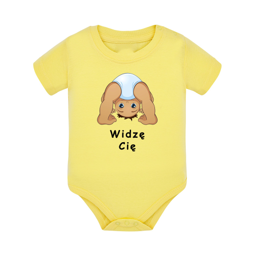 Body dziecięce z krótkim rękawem w kolorze żółtym nadruk N0035