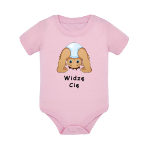 Body dziecięce z krótkim rękawem w kolorze jasny róż nadruk N0035