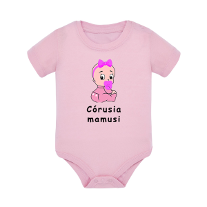 Body dziecięce z krótkim rękawem w kolorze jasny róż nadruk N0038