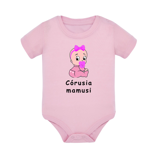 Body dziecięce z krótkim rękawem w kolorze jasny róż nadruk N0038