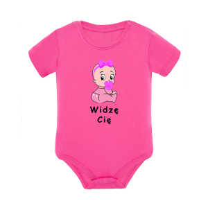 Body dziecięce z krótkim rękawem w kolorze różowym nadruk N0040