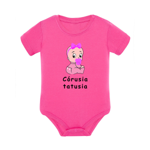 Body dziecięce z krótkim rękawem w kolorze różowym nadruk N0041