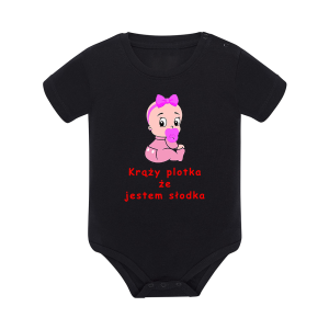 Body dziecięce z krótkim rękawem w kolorze czarnym nadruk N0043