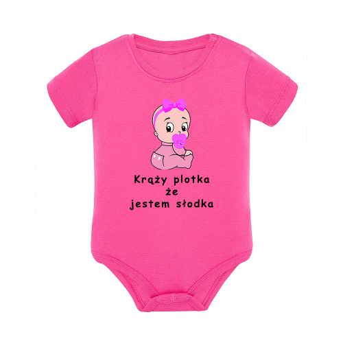 Body dziecięce z krótkim rękawem w kolorze różowym nadruk N0044