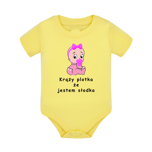 Body dziecięce z krótkim rękawem w kolorze żółtym nadruk N0044