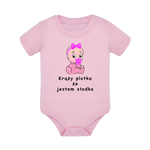Body dziecięce z krótkim rękawem w kolorze jasny róż nadruk N0044