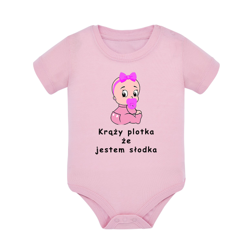 Body dziecięce z krótkim rękawem w kolorze jasny róż nadruk N0044